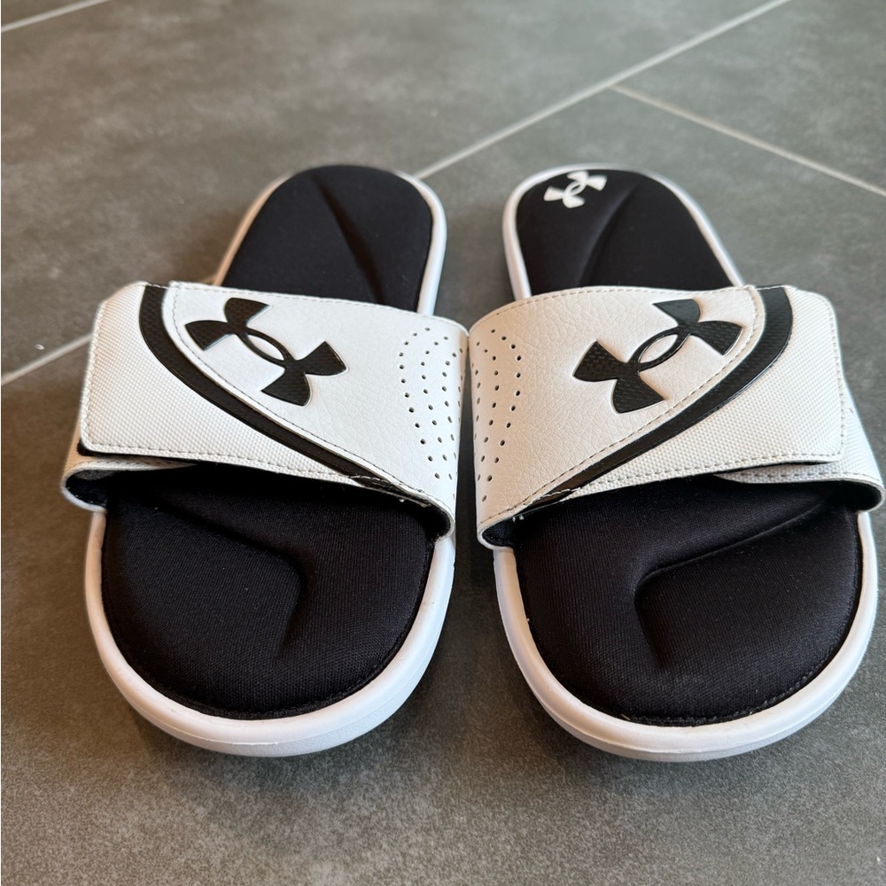 Under Armour Black and White Slide Sandals